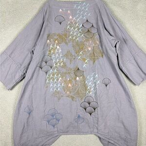 Blue Fish Tunic Cardigan Dress Women’s Lavender 3 Button Lagenlook Artsy Boho